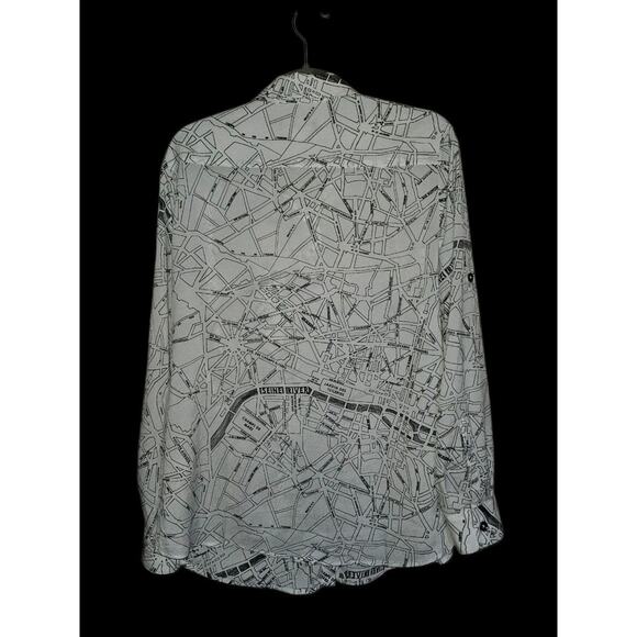 Karl Lagerfeld Paris Street Map Seine River Blouse All Over Print Shirt Large - Picture 2 of 3